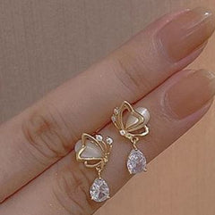 Butterfly Pearl Rhinestone Earrings